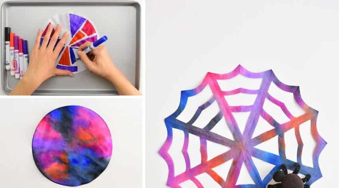 DIY Coffee Filter Spiderwebs: Easy Halloween Craft These coffee filter spiderwebs are SO EASY to make and they look AWESOME! The pipe cleaner and pom pom spider is so simple, but it really makes this Halloween decoration look amazing! This is such a fun Halloween craft for kids and a simple way to make some spooky Halloween decor!