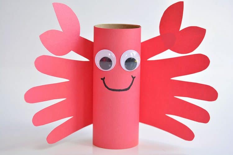 Crab made from handprint and paper roll