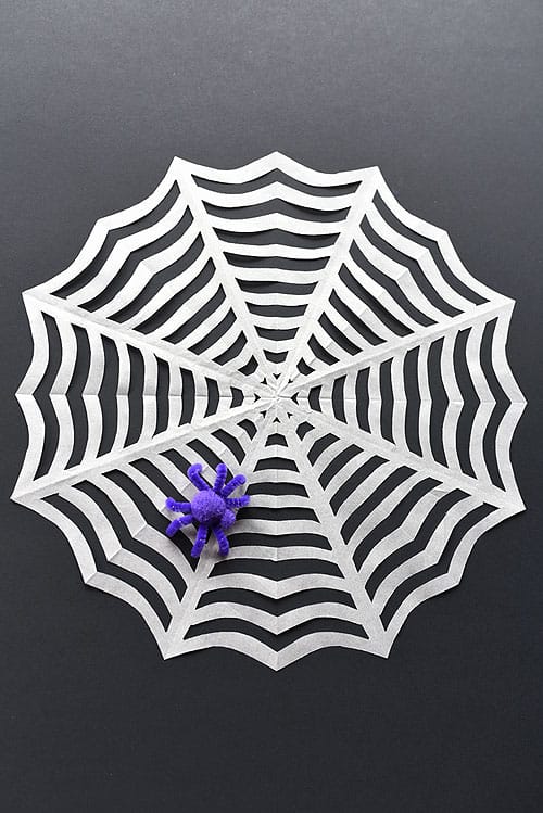 Paper Spiderweb with a purple spider on it