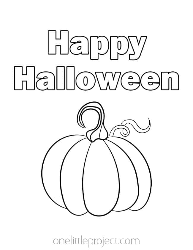 The words Happy Halloween overtop of a pumpkin