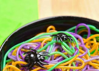 Halloween Pasta Green, orange, and purple Halloween Pasta
