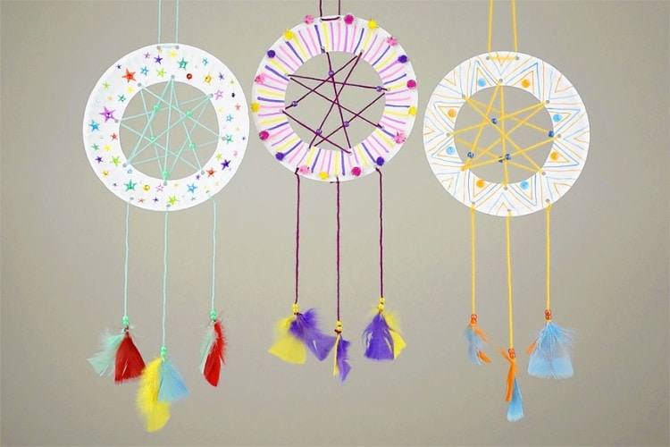 Paper plate dreamcatchers kids craft