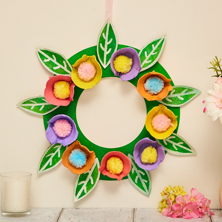 Egg Carton Spring Flower Wreath