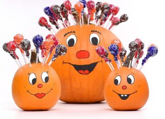 Lollipop Hair Pumpkin Three lollipop pumpkins grouped together