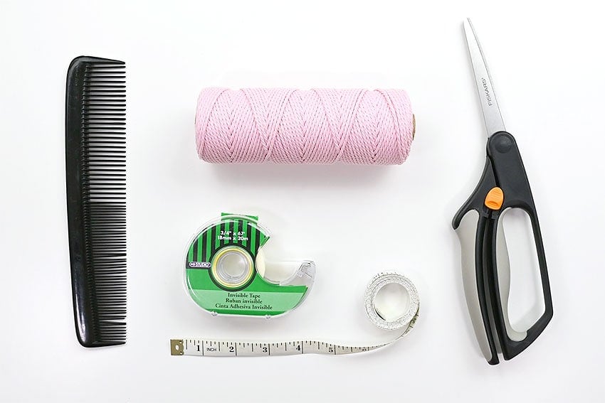 Supplies for making a macrame feather