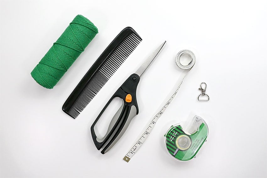 Supplies for making a macrame keychain
