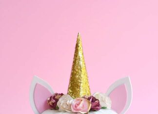 Easy Painted Unicorn Pumpkin Pumpkin decorated like a unicorn with a glitter horn and a flower crown