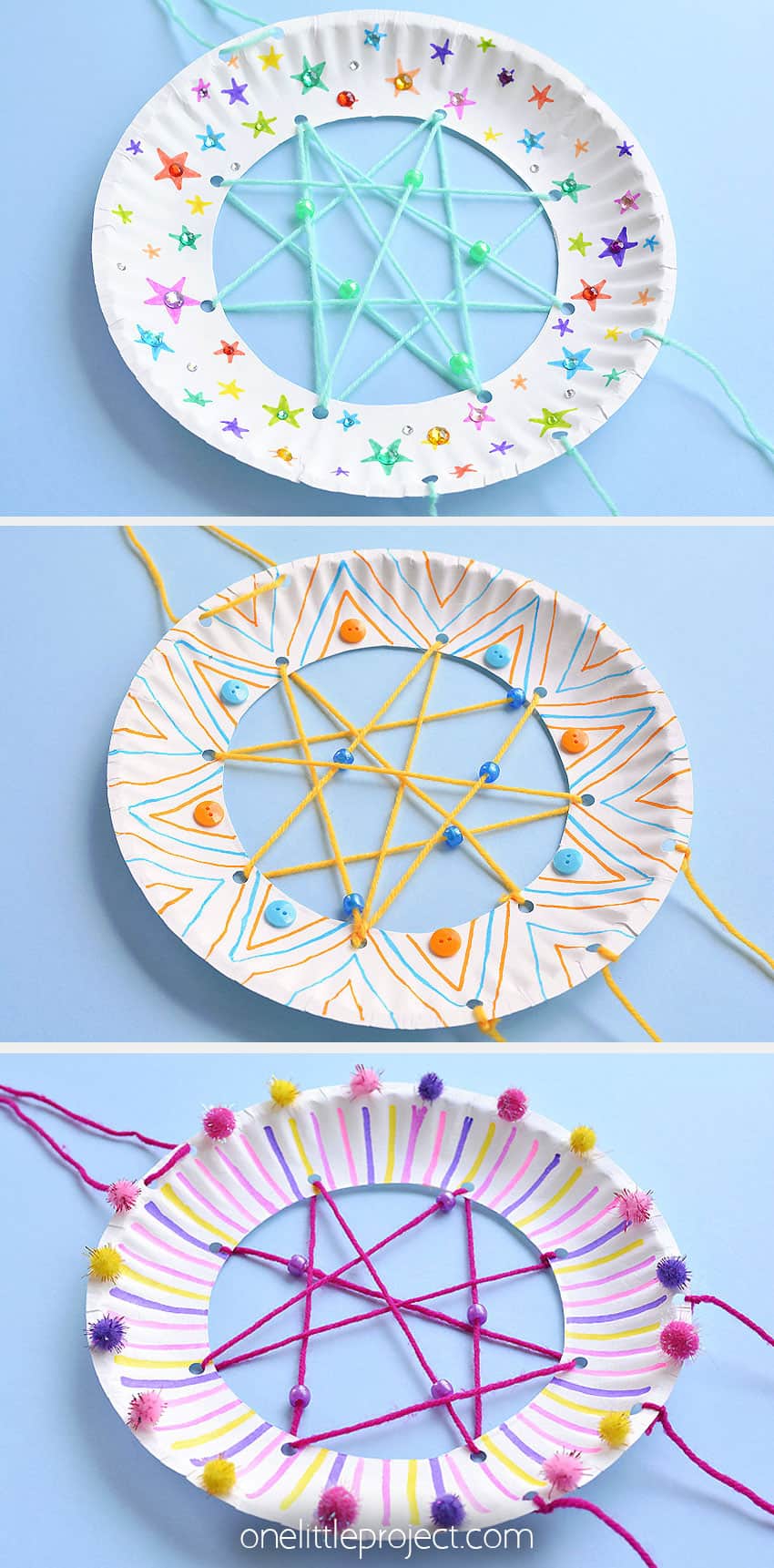Three dreamcatchers decorated in different ways