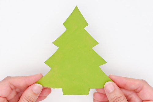 Green evergreen tree shape being held by 2 hands