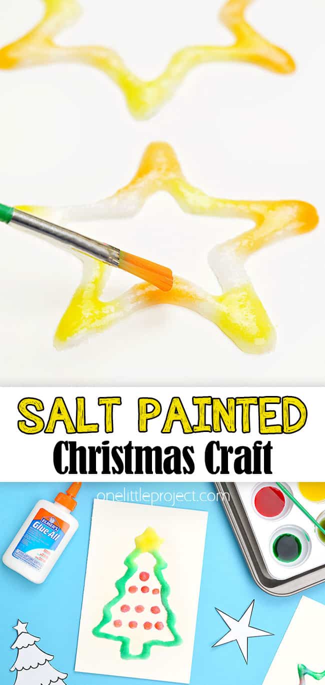 Salt Painted Christmas Craft for Kids Watercolor salt painting easy Christmas craft
