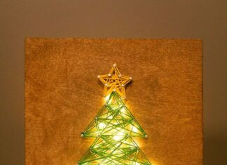 DIY Christmas Tree String Art Christmas tree string art glowing with LED lights