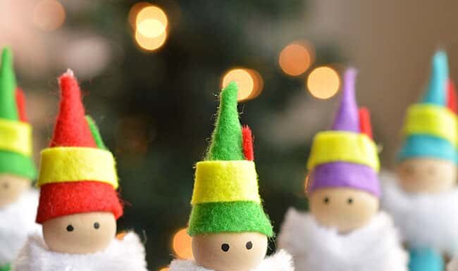 Clothespin Elf Craft A group of colourful clothespin elves