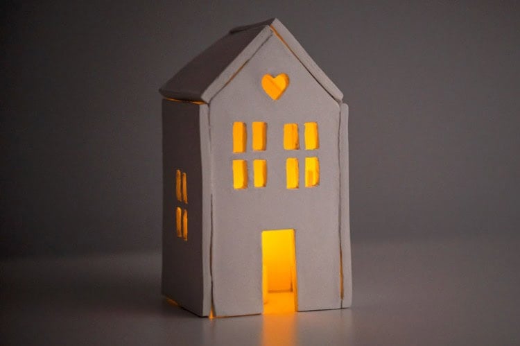 DIY clay house candle holder