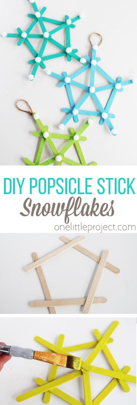 These DIY popsicle stick snowflakes are SO easy to make and look so bright and cheerful!