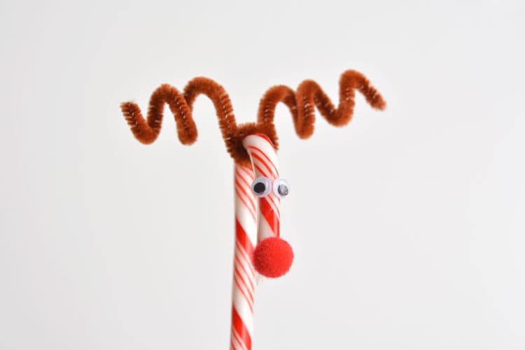 Do you remember making these candy cane reindeer when you were a kid?! They're so cute and SO EASY! What a great holiday craft to do with the kids!