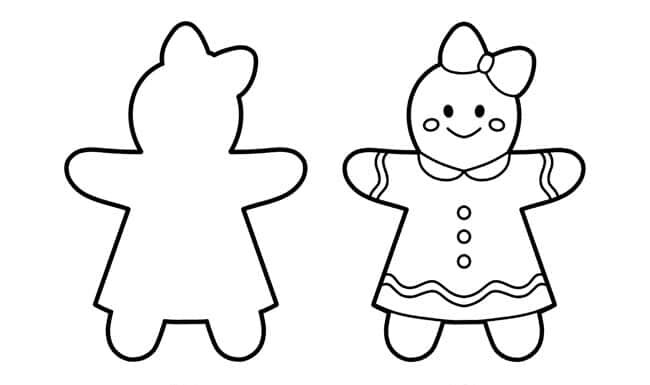 Gingerbread Coloring Pages Free, printable template with four female gingerbread man designs