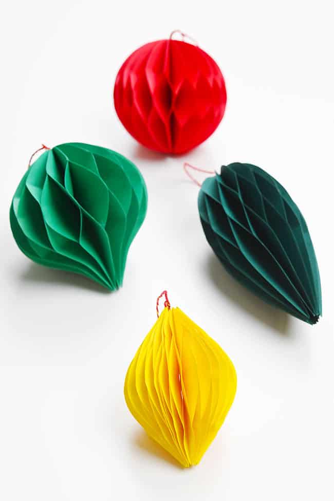 Colourful honeycomb ornaments handmade with paper and cardstock