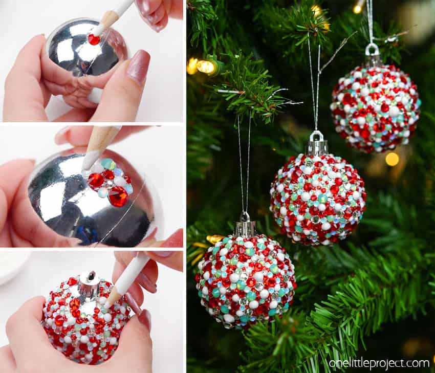 DIY rhinestone Christmas ornaments
