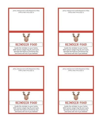 Magic reindeer food label with a red border