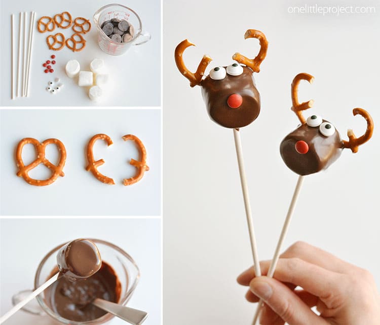These chocolate covered marshmallow reindeer are so cute and SO EASY! And if you use dark chocolate, they actually taste amazing too! Simple and adorable!