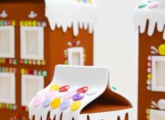 How to Make a Milk Carton Gingerbread House Milk carton gingerbread house decorated with paint and buttons