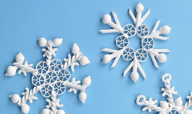 Pasta Snowflakes Pasta snowflakes on a blue background