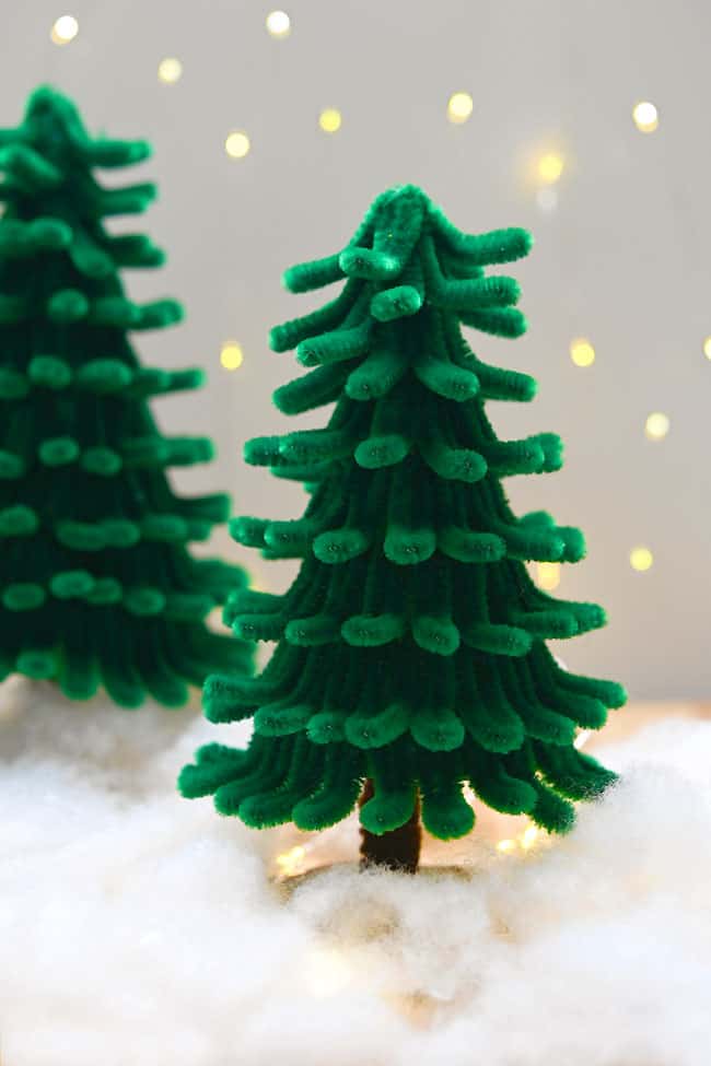 Festive scene with pipe cleaner trees