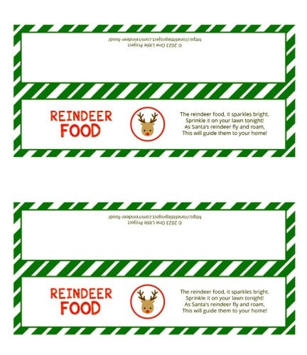 Long green printable poem for reindeer food bag