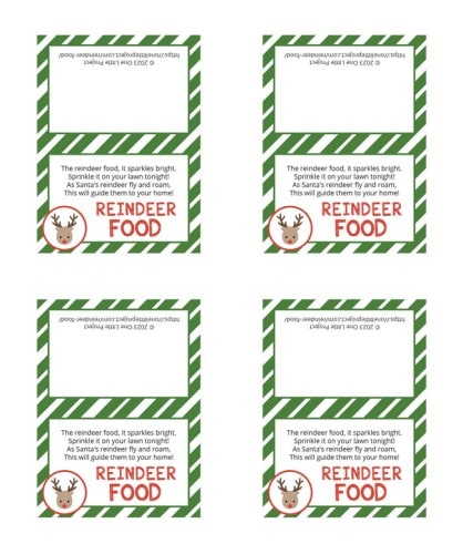 Green striped poem label for magic reindeer food