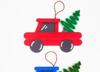 How to Make a Popsicle Stick Truck 3 colours of DIY popsicle stick truck Christmas ornaments