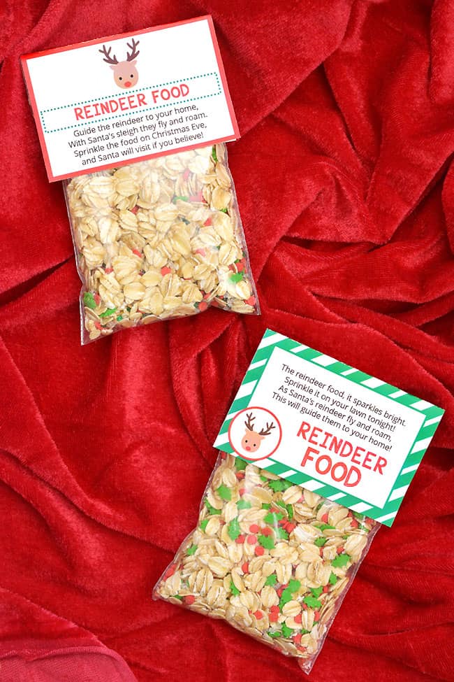 Reindeer food tags on bags of magic food for Santa's reindeer