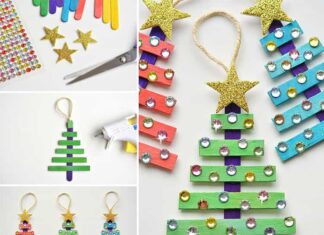 DIY Popsicle Stick Santas: Easy Christmas Crafts for Kids These popsicle stick Christmas trees are SO EASY to make and they're so beautiful! The kids loved decorating them! Such an awesome dollar store Christmas craft idea!!