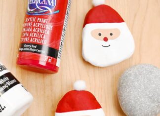 How to Make Santa Painted Rocks Santa painted rocks with paint bottles and paint brush