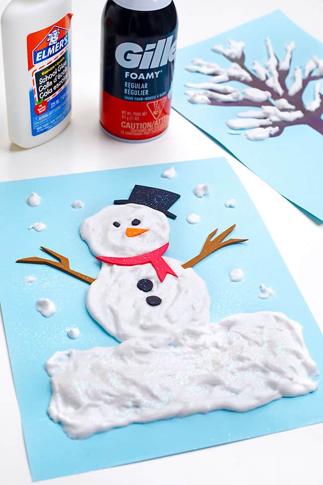 Glittery snowman made with DIY snow paint