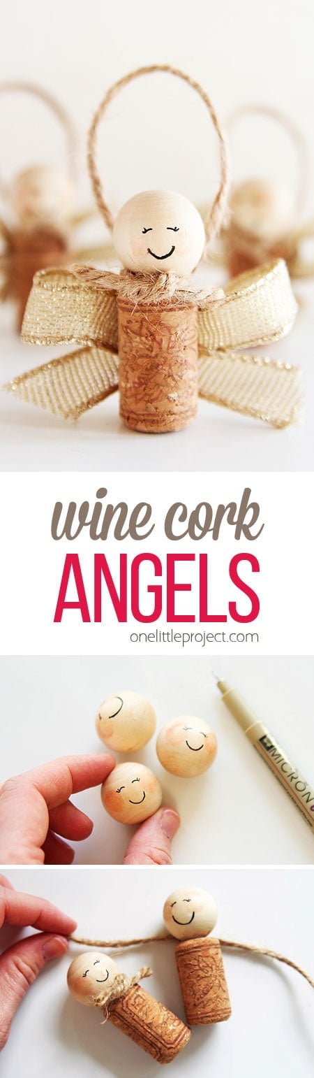 These wine cork angels are SO EASY to make and they're such a sweet homemade Christmas ornament idea! They'd also make super cute gift tags on presents too!