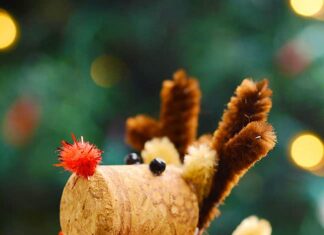 Wine Cork Reindeer Wine cork reindeer in front of a Christmas tree