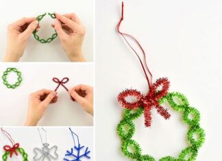 How to make Pipe Cleaner Wreath Ornaments These easy pipe cleaner wreath ornaments are so FESTIVE and really easy to make. Such a fun way to make homemade Christmas ornaments in less than 5 minutes!