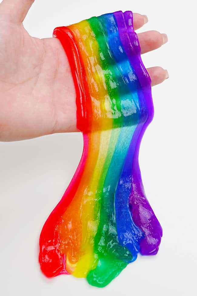 Stretchy clear rainbow slime