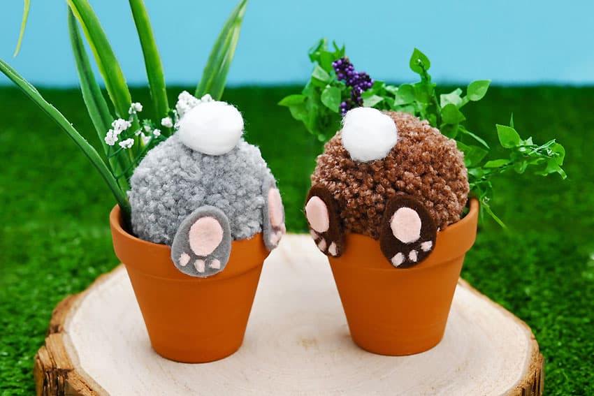 Bunny Flower Pot Craft 2 pom pom bunny bums poking out of mini flower pots