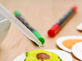 3D Sponge Canvas – Puffy Painting Magic Kids Will Love! Adding water to an avocado drawing to make 3D art on compressed sponge paper