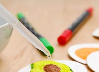 3D Sponge Canvas – Puffy Painting Magic Kids Will Love! Adding water to an avocado drawing to make 3D art on compressed sponge paper