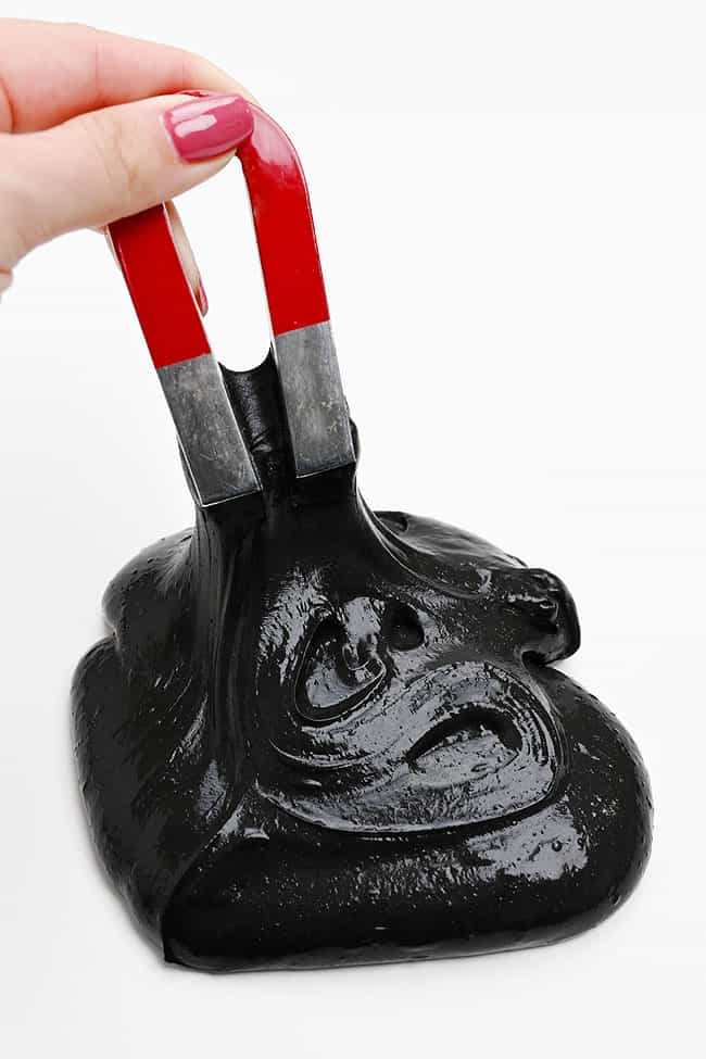 Stretchy magnetic slime stuck to a magnet