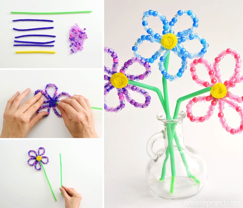 beaded pipe cleaner flowers flower craft instruction image 18