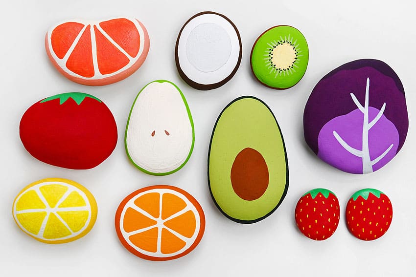 fruit and vegetable painted rocks kids craft instruction image 15