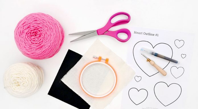 Easy Punch Needle Heart Coasters Tutorial for Kids punch needle heart coasters crochet yarn craft instruction image 1