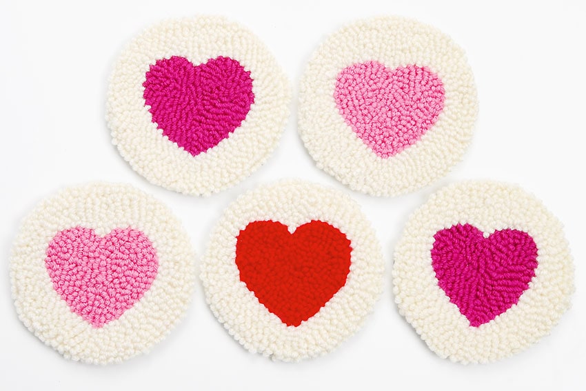 punch needle heart coasters crochet yarn craft instruction image 22
