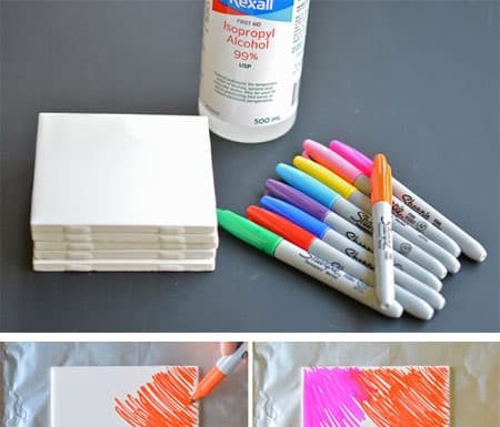 Easy Sharpie Dyed Tile Coasters Tutorial for Kids sharpie dyed tile coasters kids craft finished craft